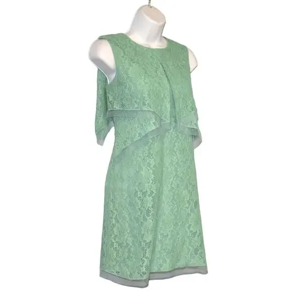 A8 NWT BCBG MAXAZRIA Amelie Lt Aqua Lace Flounce Layer Top Dress Size XXS $230 - Picture 4 of 8